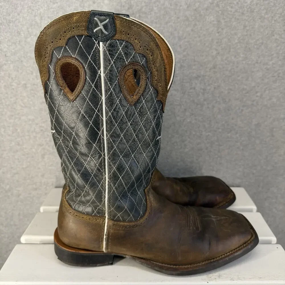 Twisted X Men's Ruff Stock Western distressed Boots in Bomber brown and Grey 12D